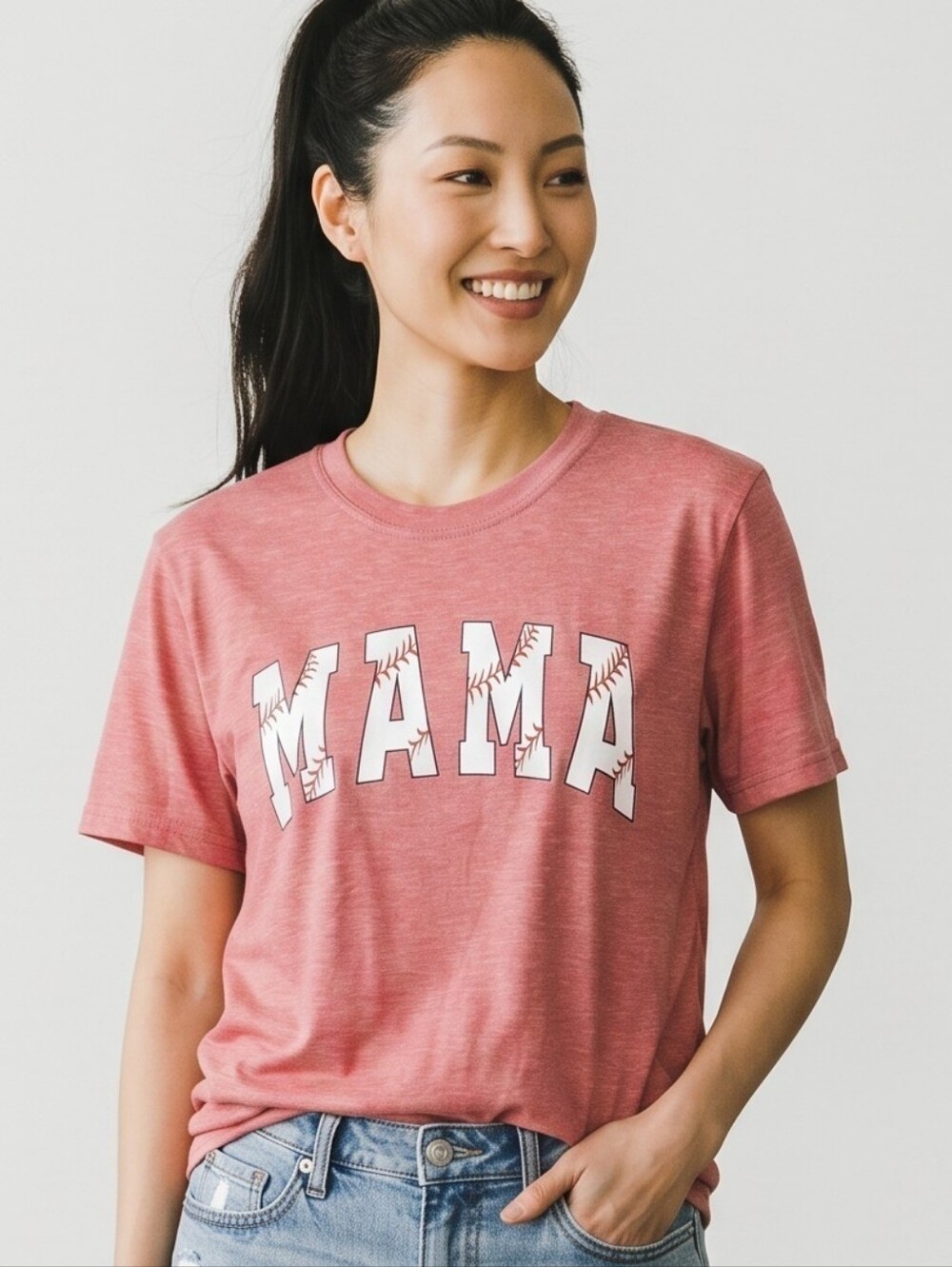 Pink 'MAMA' Baseball Graphic Short Sleeve Tee